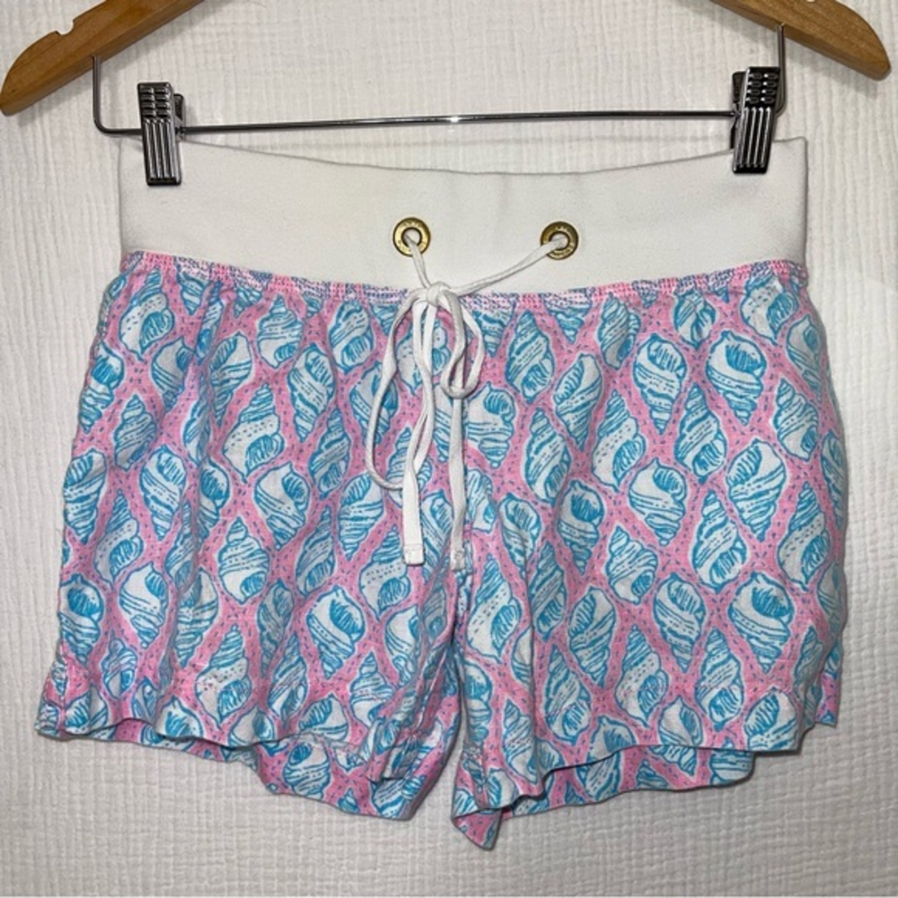 Lilly‎ Pulitzer Chrissy Beach Shorts Pink Blue Linen Shells drawstring XS